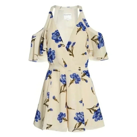 Revolve Privacy Please Leon Romper Floral Cold Shoulder Cream Purple Size Small - Picture 6 of 16